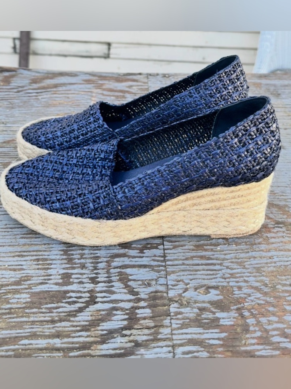 Andre Assous PATTI Woven  Raffia Jute Slip-on Espadrille Wedge Shoes|Navy~9